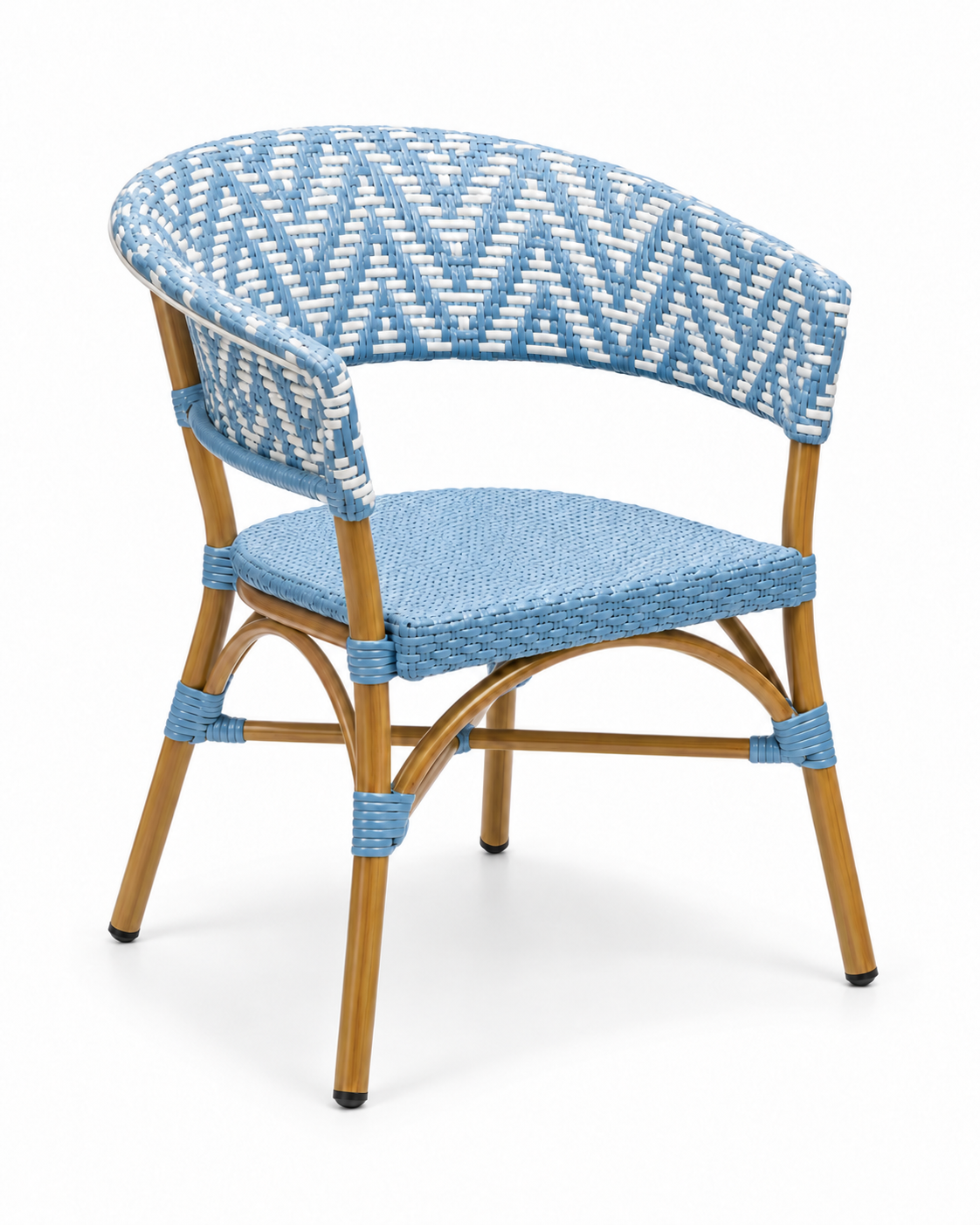 BONDY BLUE WHITE DINING CHAIR WITH ARMRESTS — angle