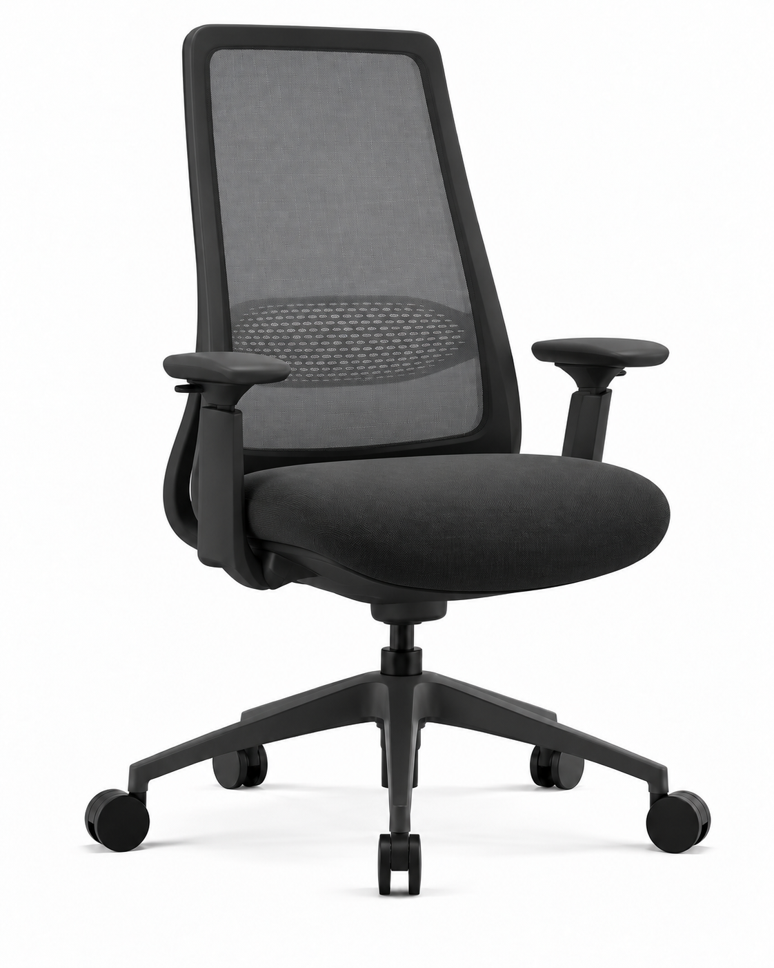 FULCRUM BLACK OFFICE CHAIR — Front three-quarter view