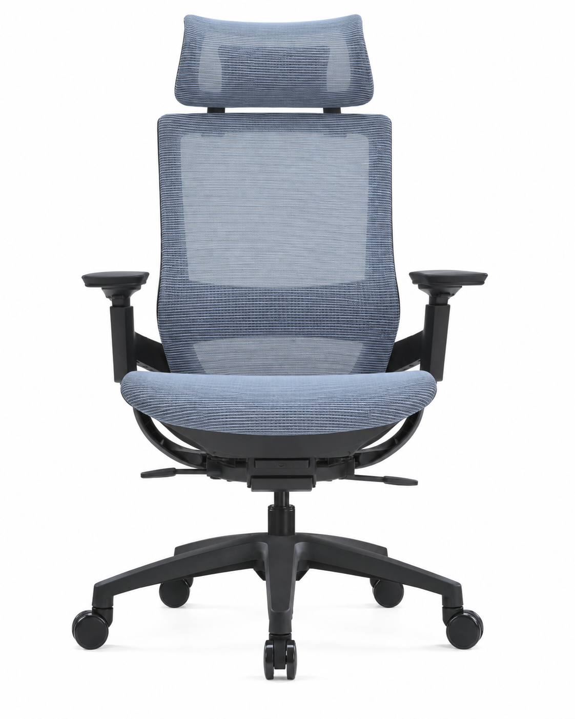 FLEXURE BLUE BLACK OFFICE CHAIR WITH HEADREST — Front view