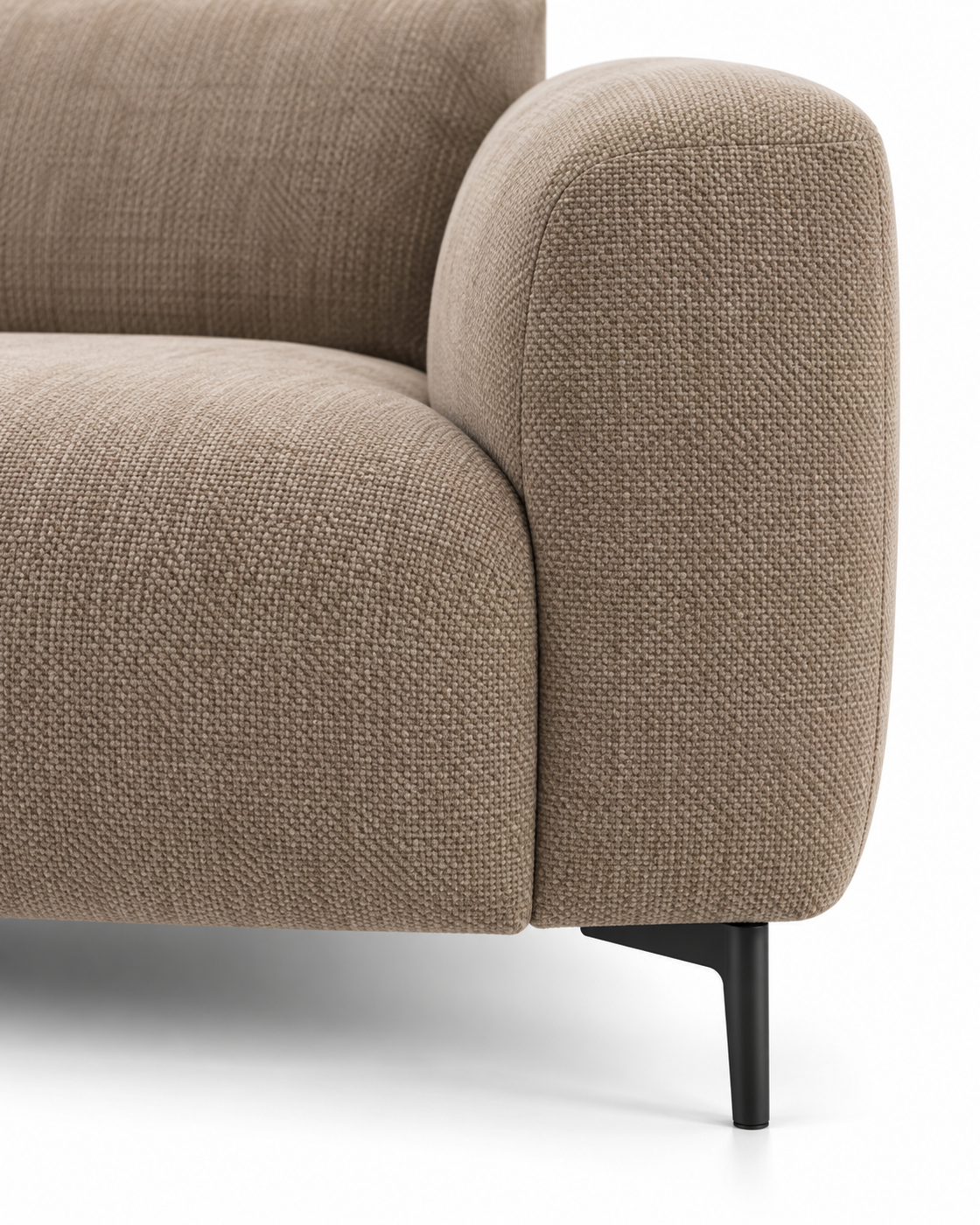 ALMO sectional sofa RAVEN 30 fabric and black metal leg close-up
