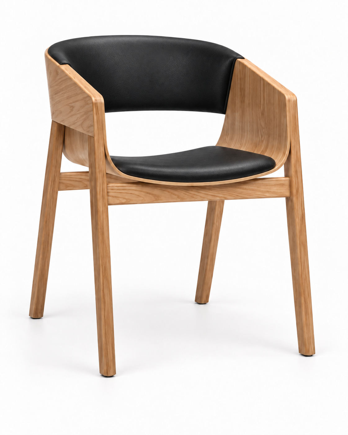 PORT DINING CHAIR WITH ARMRESTS angled view — black leather