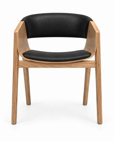 PORT DINING CHAIR WITH ARMRESTS front view — black leather