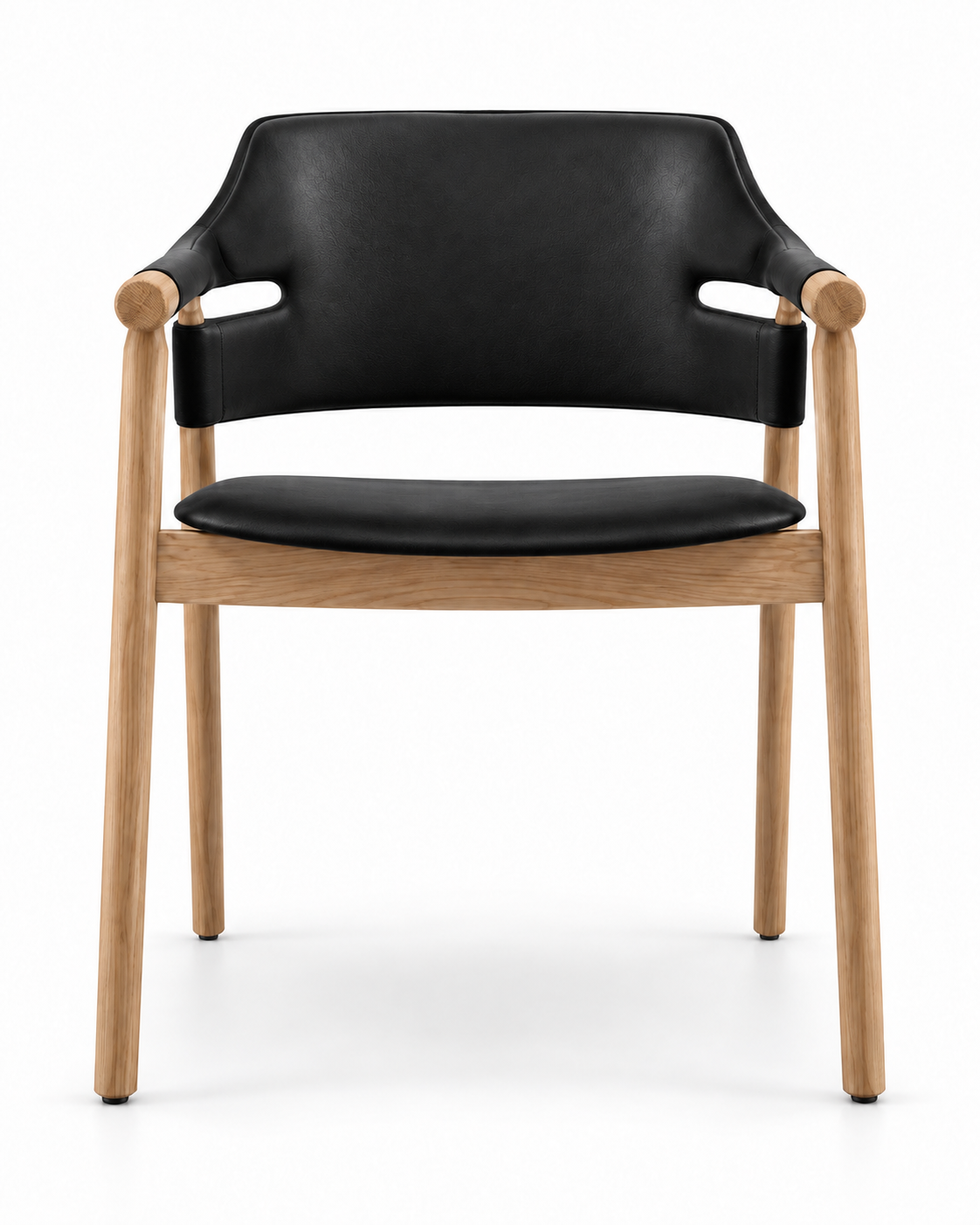 FRAME DINING CHAIR WITH ARMRESTS front view — black leather