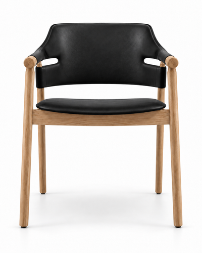 FRAME DINING CHAIR WITH ARMRESTS front view — black leather