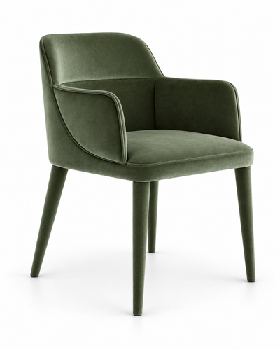 VEIL dining chair with armrests – angled view