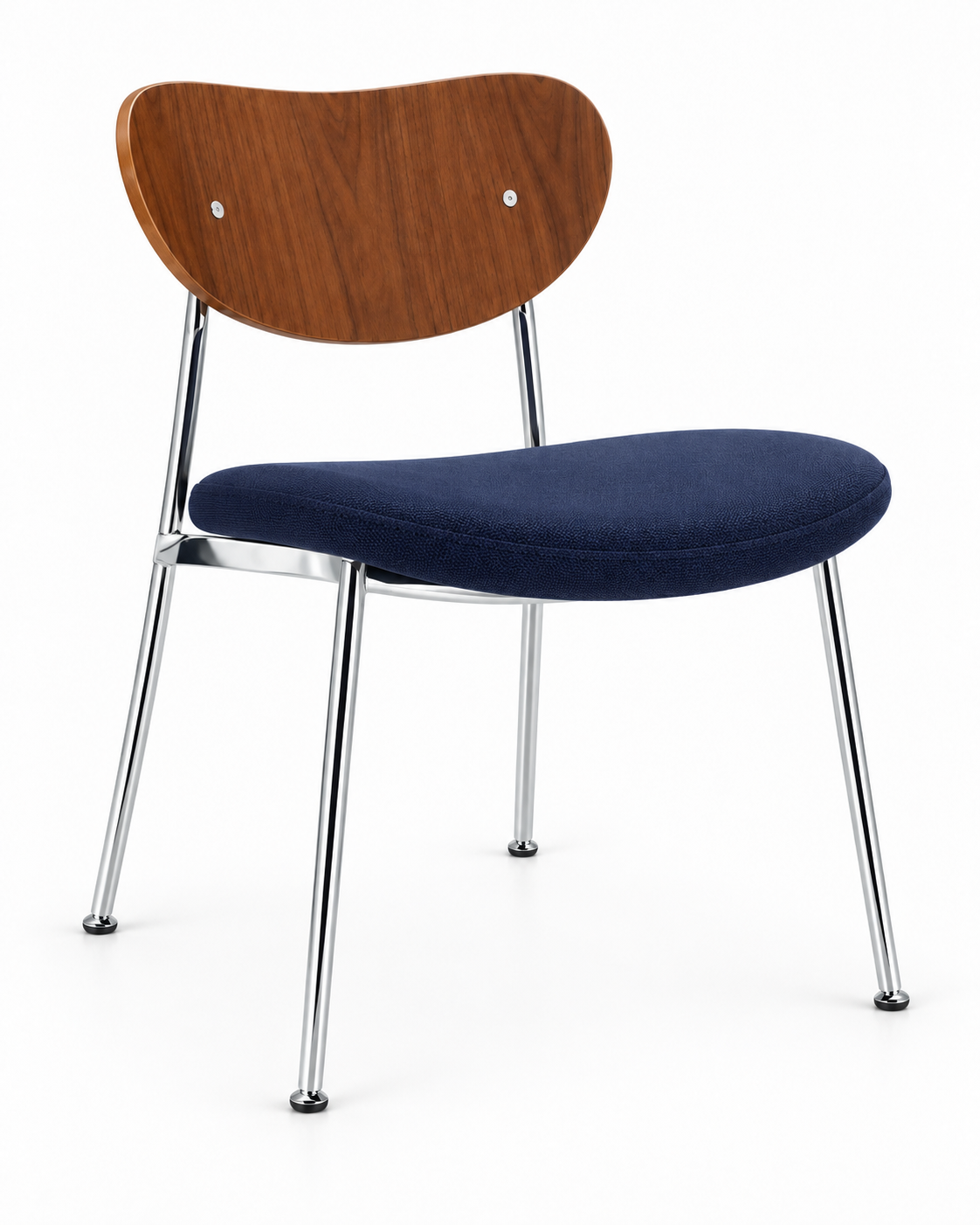 SONA NAVY CHROME DINING CHAIR angled view