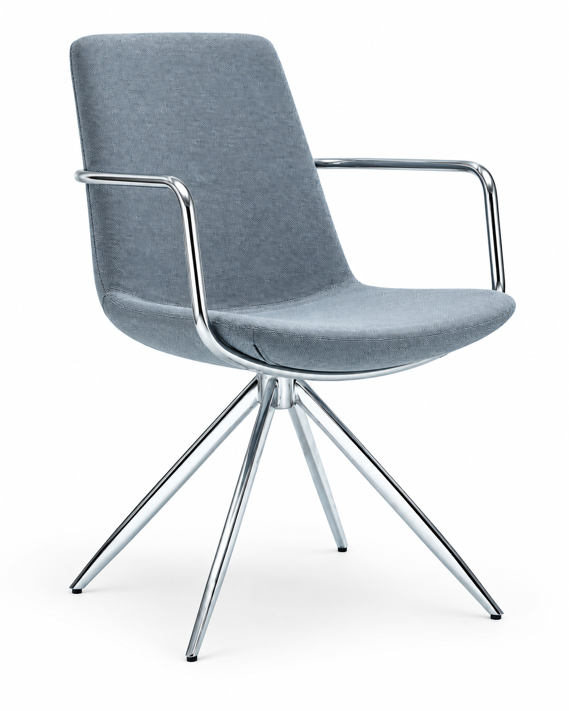 ASTER BLUE GRAY CHROME DINING CHAIR WITH ARMRESTS angled view