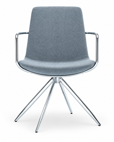 ASTER BLUE GRAY CHROME DINING CHAIR WITH ARMRESTS front view