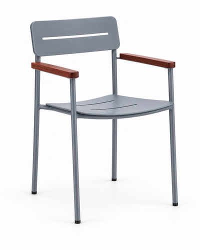SLOT GRAY DINING CHAIR WITH ARMRESTS angled view