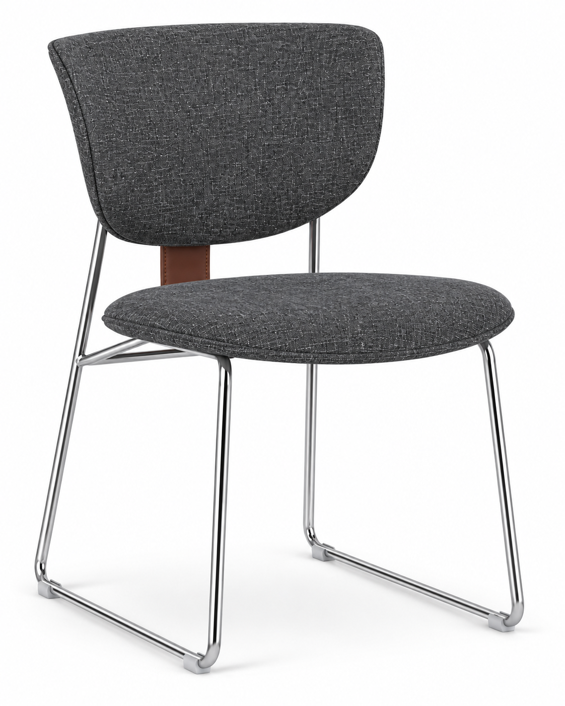 STRAP CHARCOAL CHROME DINING CHAIR angled view