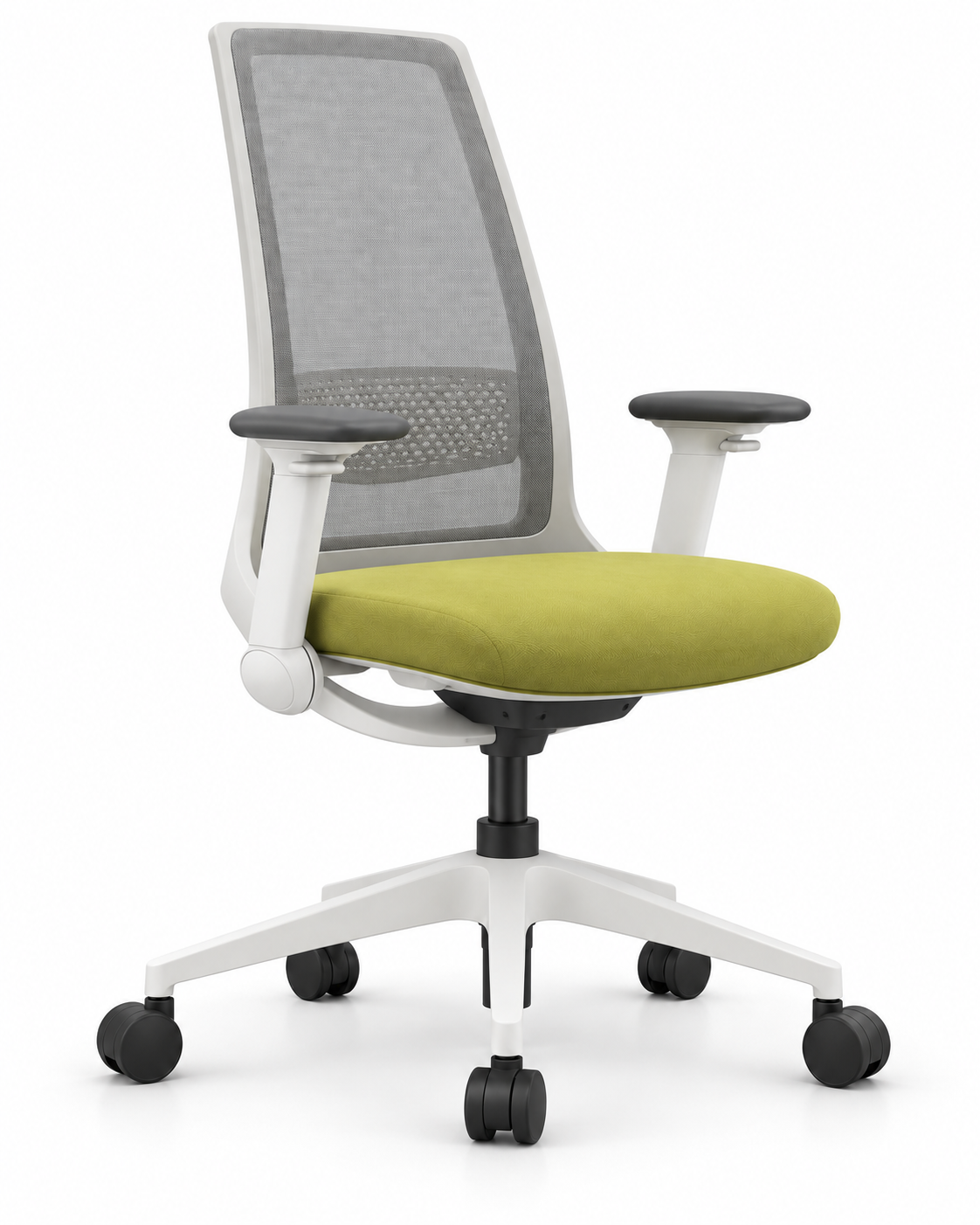 FULCRUM LIME WHITE OFFICE CHAIR — Front three-quarter view