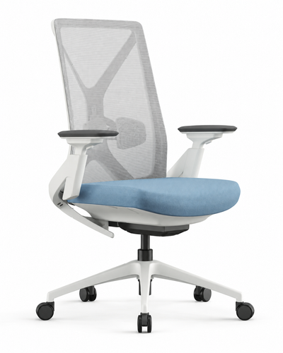 TRUSS BLUE WHITE OFFICE CHAIR — Angled view