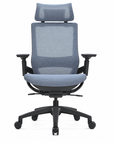 FLEXURE BLUE BLACK OFFICE CHAIR WITH HEADREST — Front view